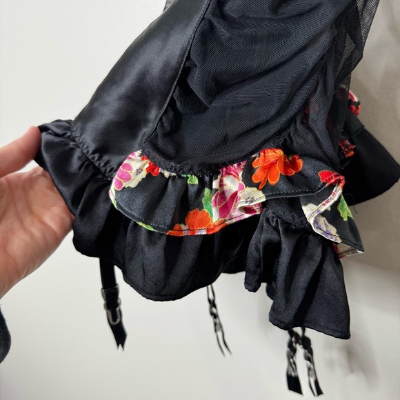 Victoria’s Secret Black & Floral Bow Lace Bustier Push Up Teddy Slip 36C - Picture 7 of 12